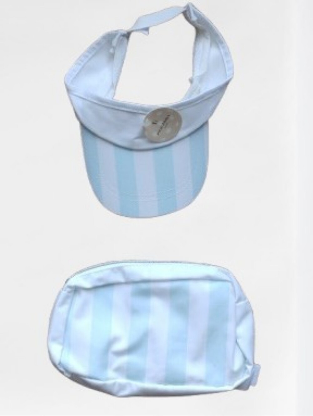 NWT Light Blue & White Striped Pickleball Visor and Matching Pouch Set